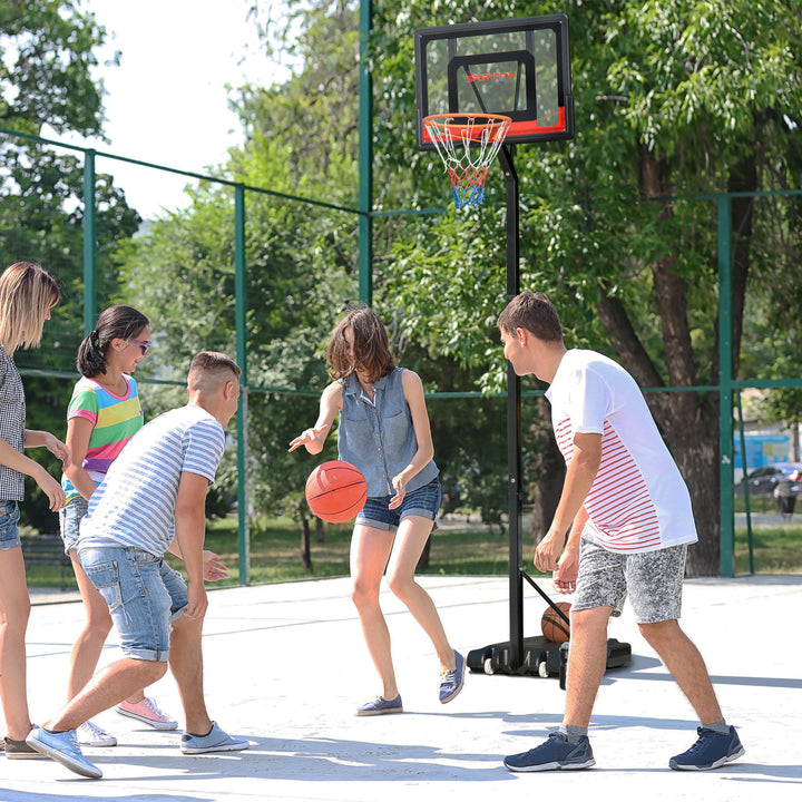 SPORTNOW 2.1-2.6m Adjustable Basketball Hoop and Basketball Stand w/ Sturdy Backboard and Weighted Base, Portable on Wheels | Aosom UK