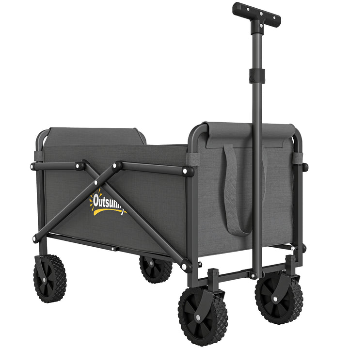 41L Festival Trolley on Wheels, Small Garden Folding Trolley Cart, 60kg Heavy Duty Collapsible Folding Wagon with Adjustable Handle and Carrying Bag for Beach, Camping, Festival, Grey
