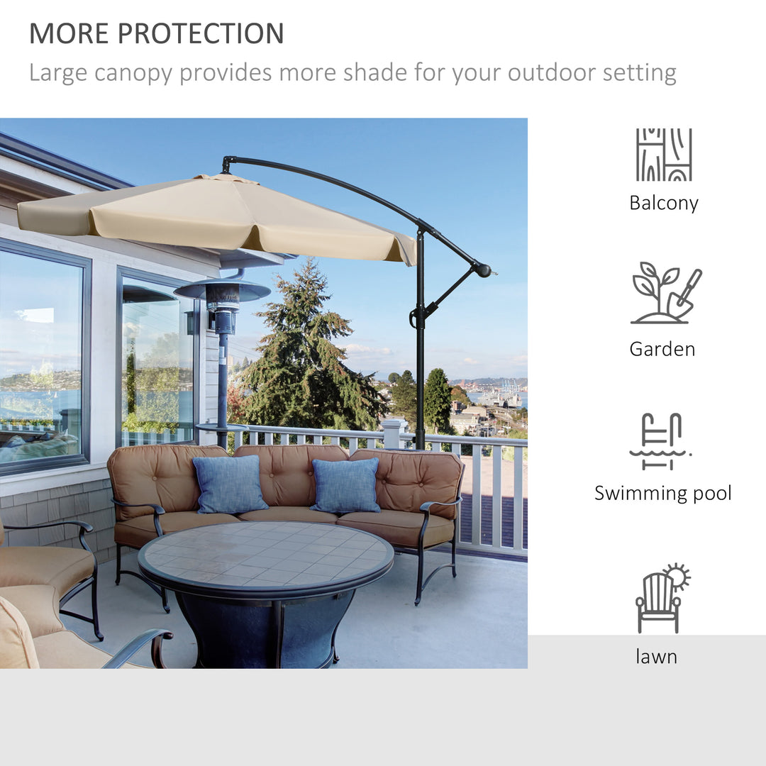 MCL 2.7m Cantilever Parasol Banana Sun Umbrella with Crank Handle and Cross Base for Outdoor Hanging Sun Shade Light Brown