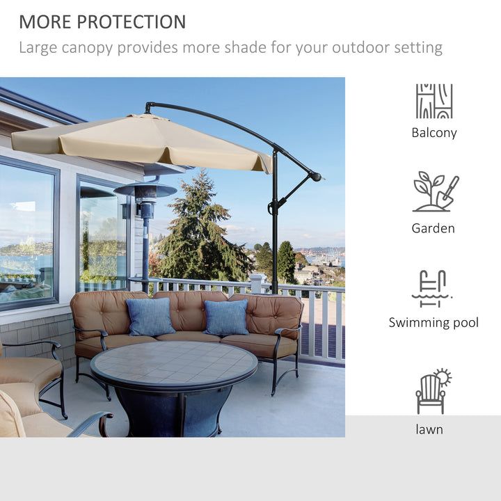 MCL 2.7m Cantilever Parasol Banana Sun Umbrella with Crank Handle and Cross Base for Outdoor Hanging Sun Shade Light Brown