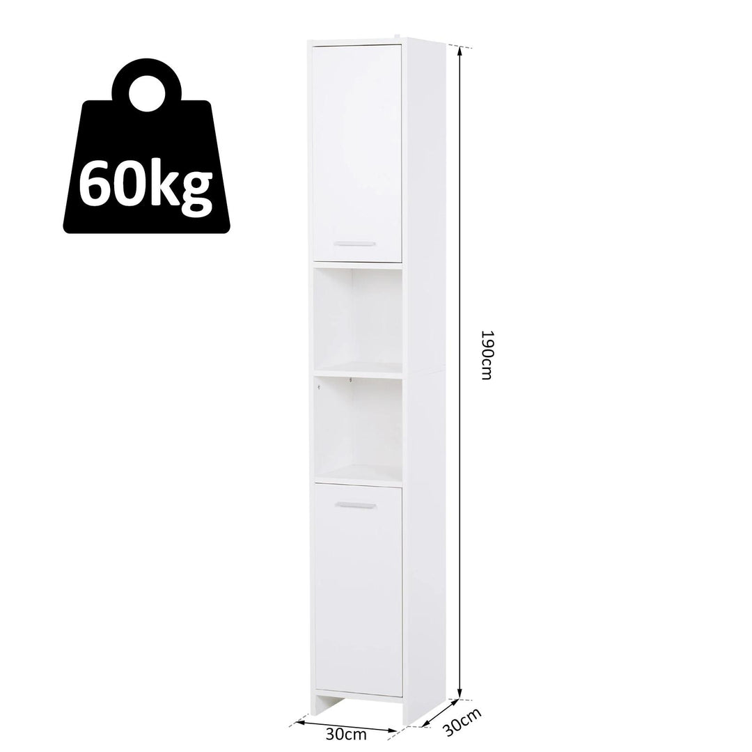 HOMCOM Slim Bathroom Tall Cabinet, High Floor Cabinet Unit for Bathroom, Freestanding Storage Cabinet with 2 Doors and Shelves, White | Aosom UK