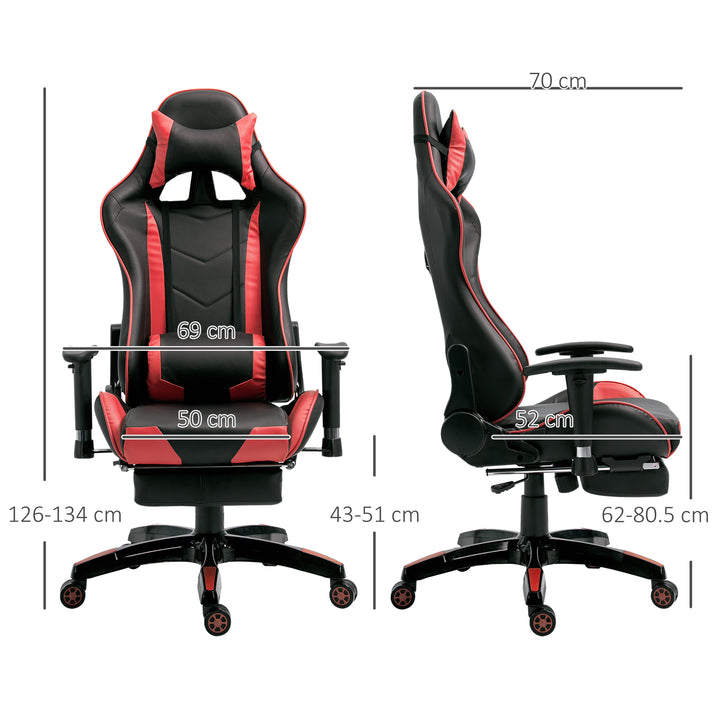 HOMCOM High-Back Gaming Chair Swivel Home Office Computer Racing Gamer Recliner Chair Faux Leather with Footrest, Wheels, Red Black | Aosom UK