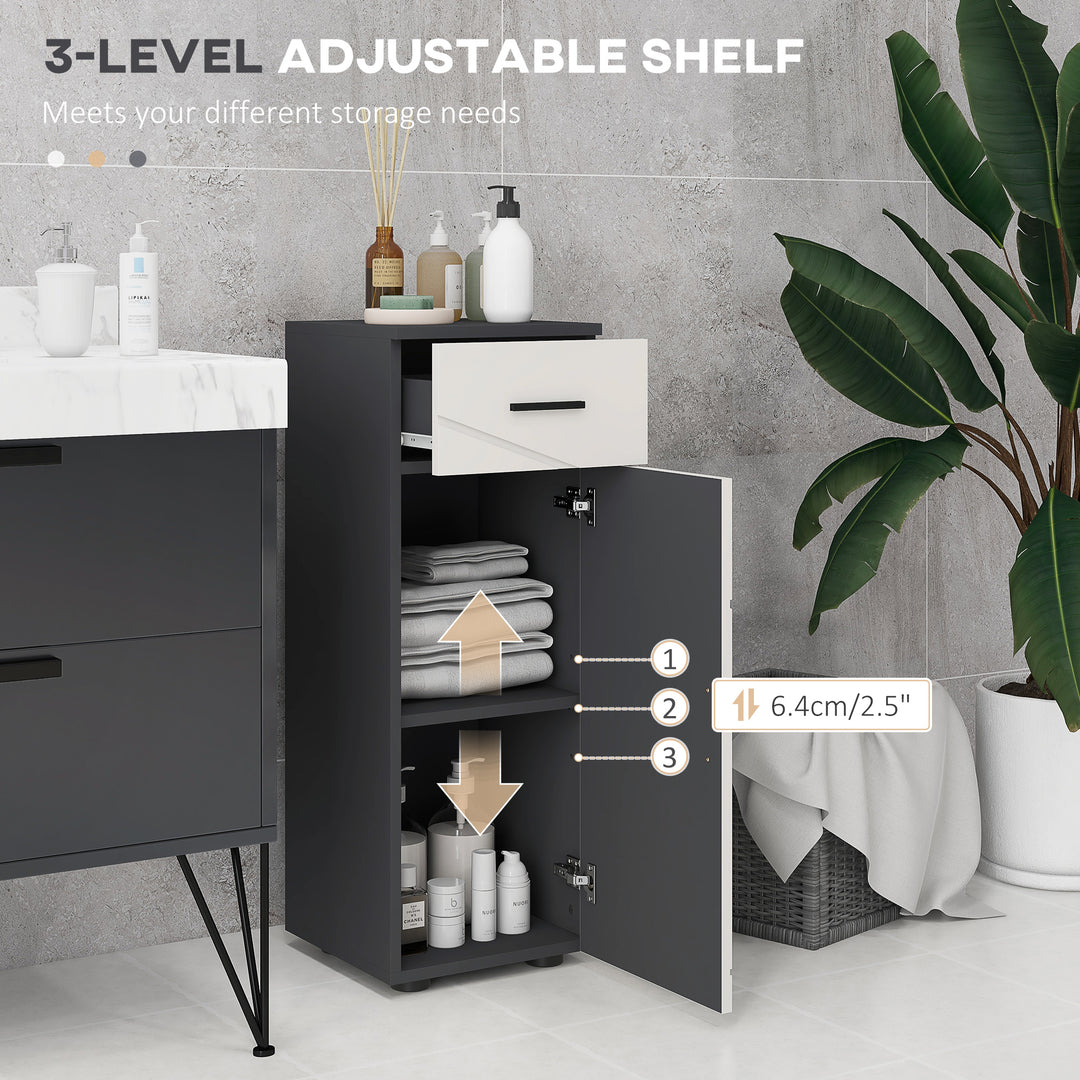 kleankin Slender Bathroom Cabinet: Compact Storage with Drawer, Door & Adjustable Shelf, Soft-Close Mechanism, Grey Hue | Aosom UK