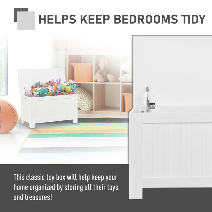 MCL Lift Top Storage Chest Toy Box Organizer with Lid and Safety Hinges for Bedroom Entryway Living Room - White