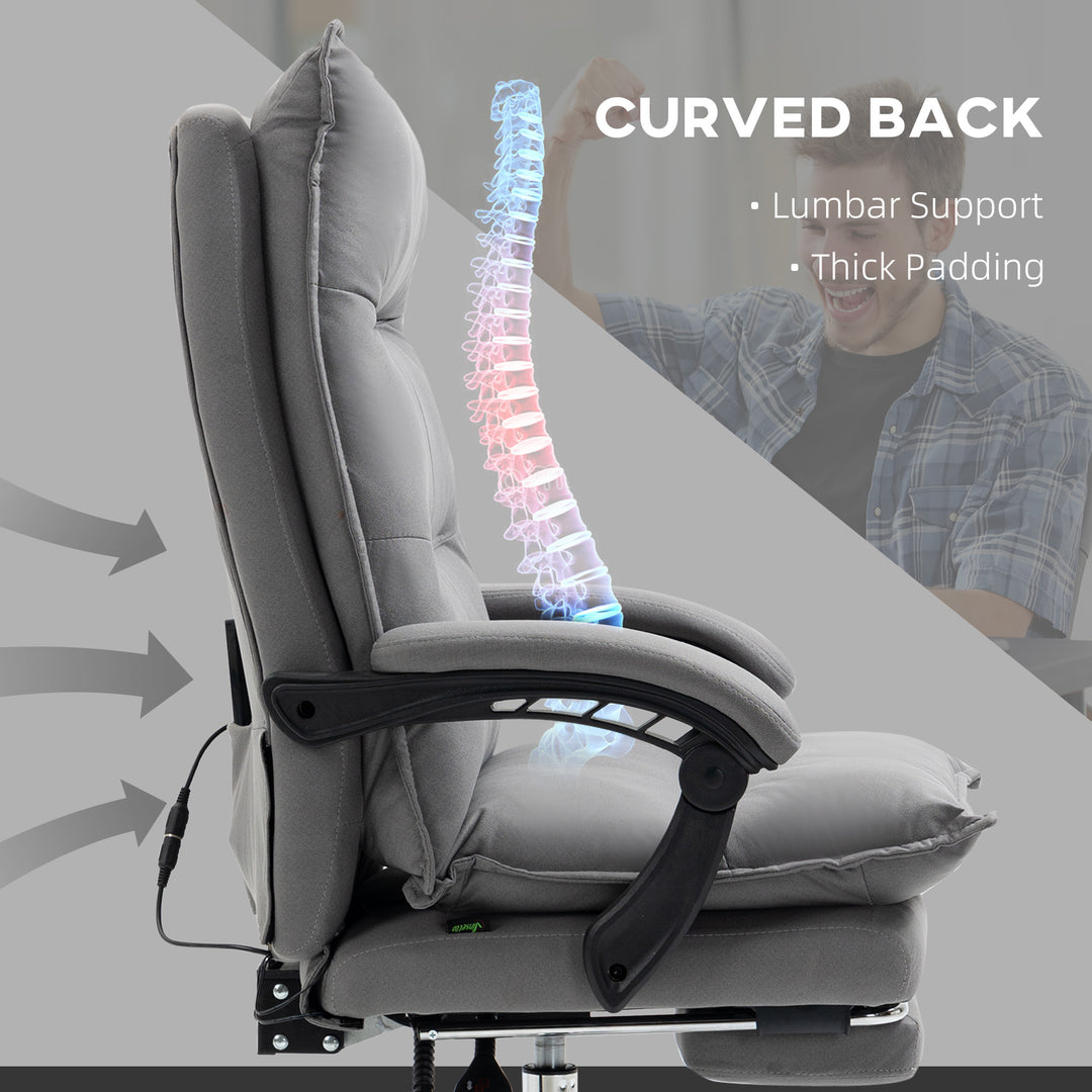 Massage Office Chair with Footrest, Desk Chair with 6 Point Massage and Heat, 155° Reclining Back for Home, Thick Padding, Grey