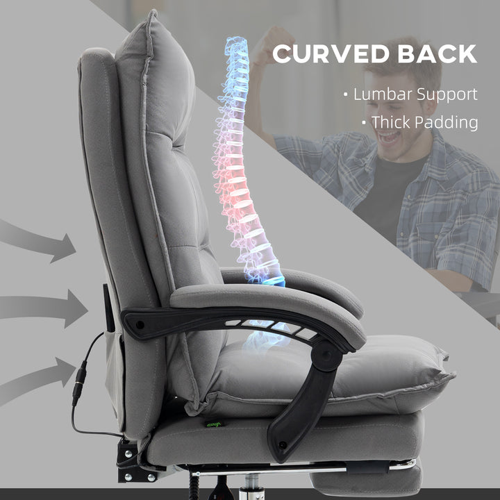 Massage Office Chair with Footrest, Desk Chair with 6 Point Massage and Heat, 155° Reclining Back for Home, Thick Padding, Grey