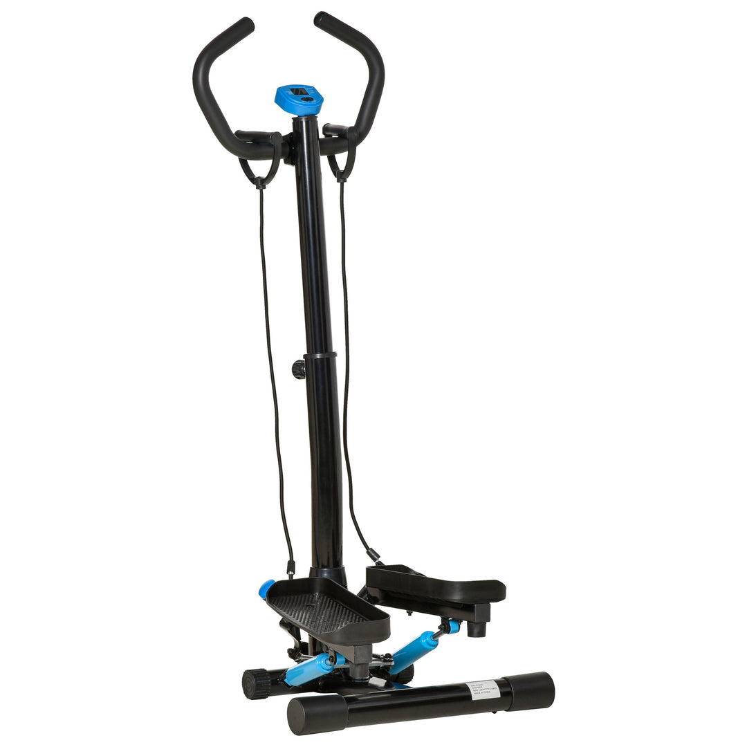 Adjustable Twist Stepper Fitness Step Machine, LCD Screen, Height-Adjust Handlebars, Home Gym, Black and Blue