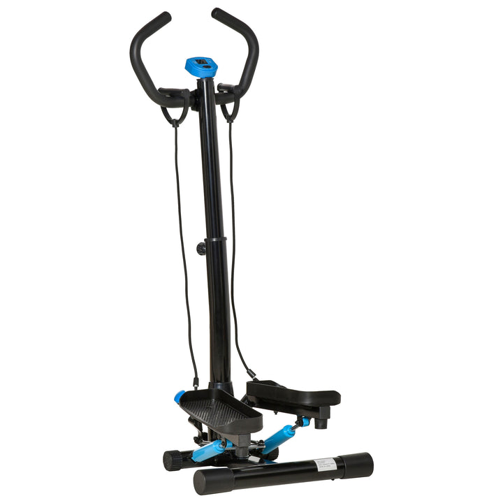 Adjustable Twist Stepper Fitness Step Machine, LCD Screen, Height-Adjust Handlebars, Home Gym, Black and Blue