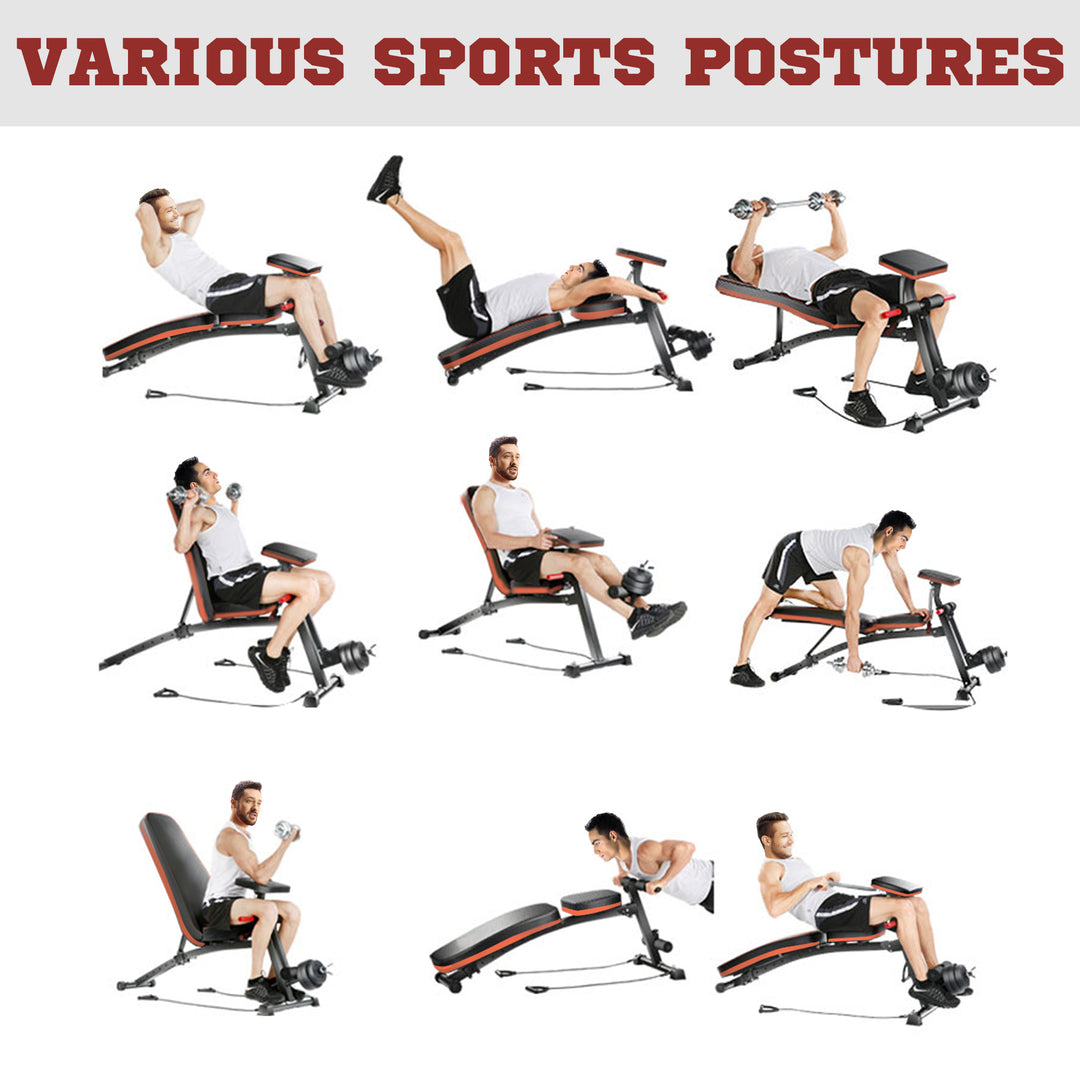 Foldable Weight Bench, Adjustable Strength Training Sit Up Ab Bench, Incline/Decline, Red