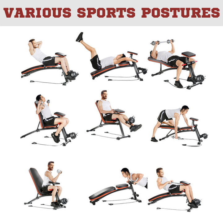 Foldable Weight Bench, Adjustable Strength Training Sit Up Ab Bench, Incline/Decline, Red
