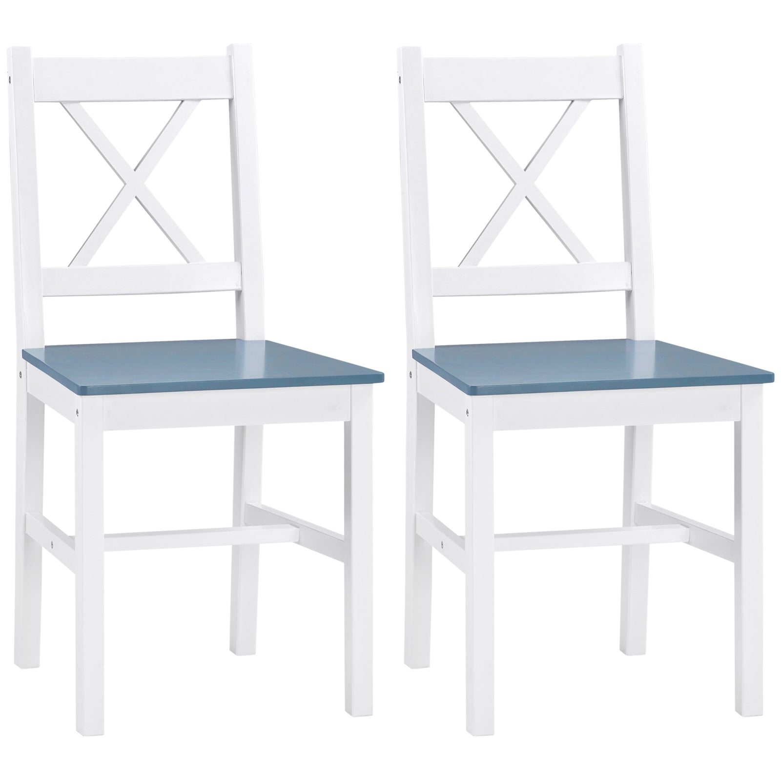 Dining Chairs Set of 2, Pine Wood Kitchen Chairs with Cross Back, Solid Structure for Living Room and Dining Room, White