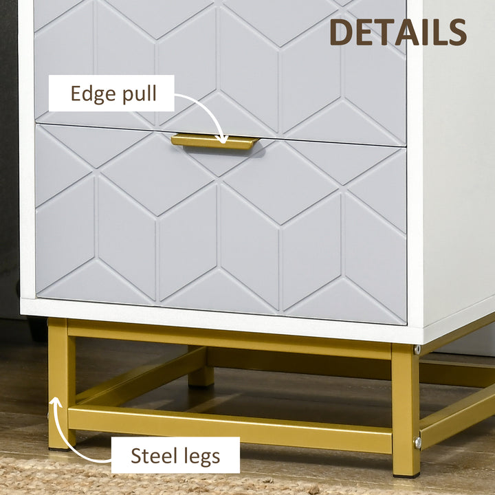 MCL Bedside Table with 2 Drawers, Side Table, Bedside Cabinet with Steel Frame for Living Room, Bedroom, Grey and White