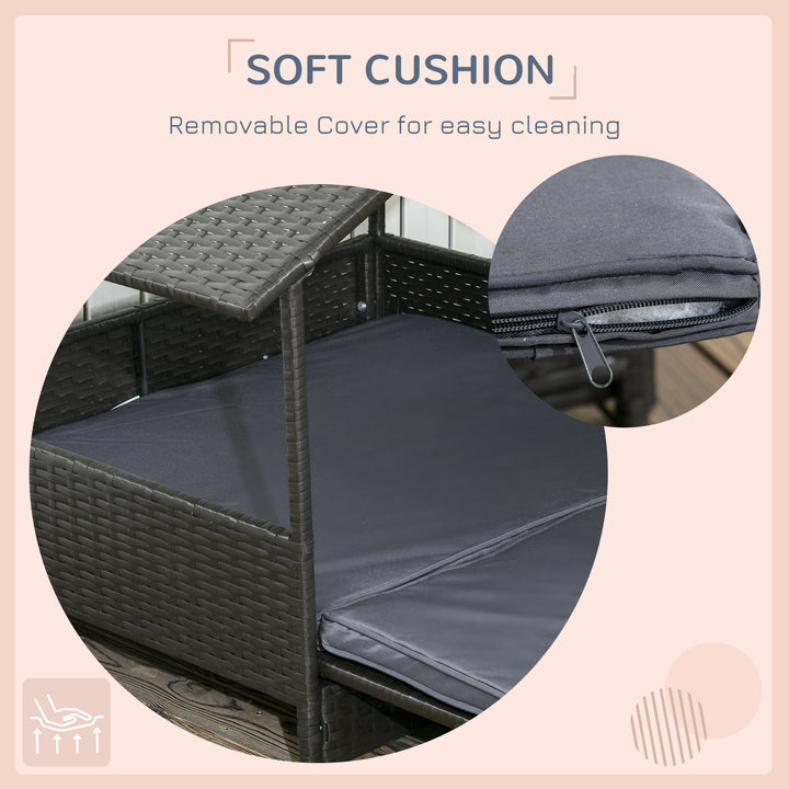 Extendable Elevated Dog Bed, Rattan Dog House w/ Water-Resistant Roof, Removable Cushion - Grey