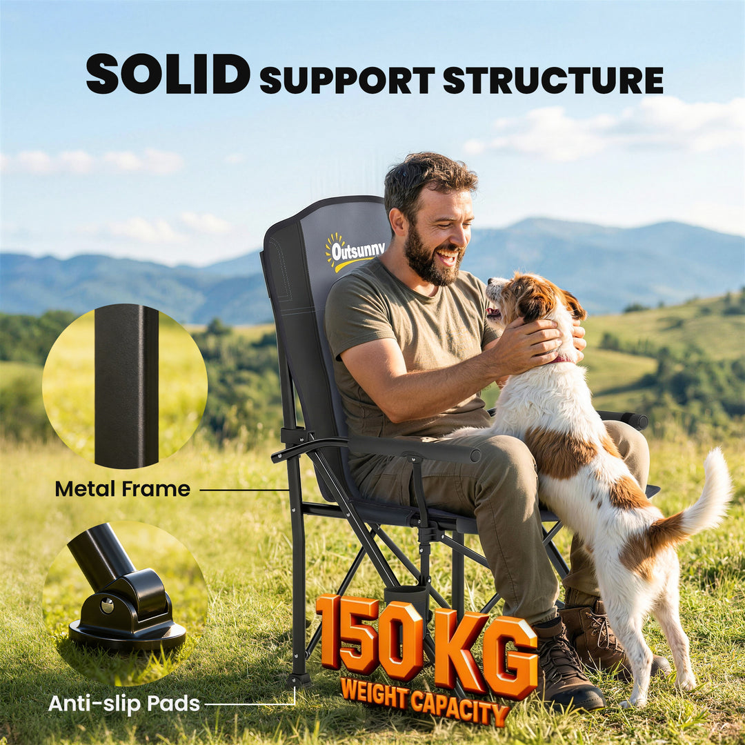 Padded Camping Chair Adults Heavy Duty Folding Chair Side Pocket Cup H