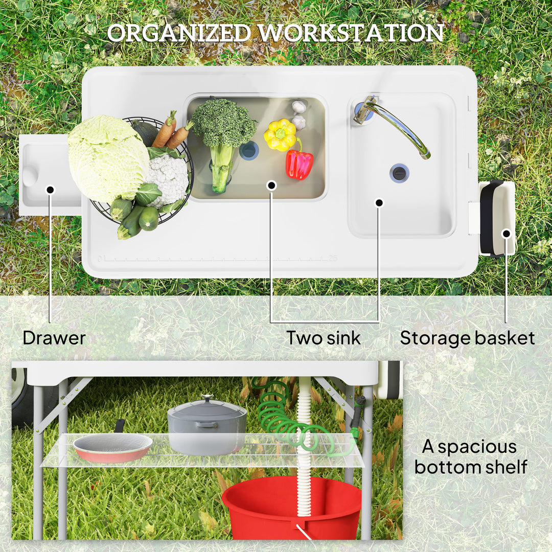 Folding Fish Cleaning Table with Sinks, Portable Camping Sink Table wi