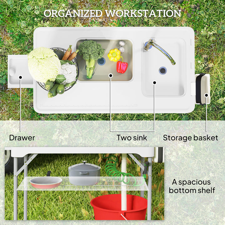 Folding Fish Cleaning Table with Sinks, Portable Camping Sink Table wi