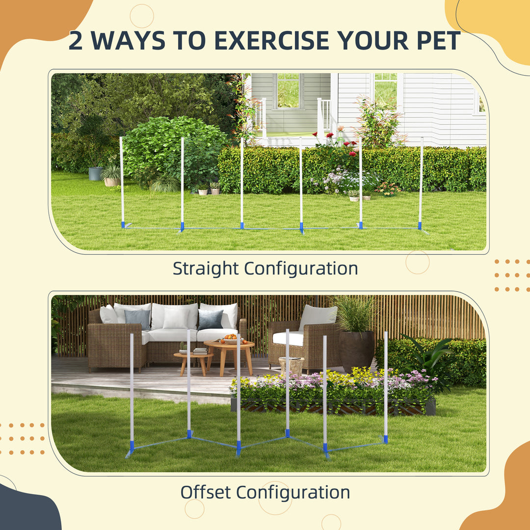 Dog Agility Equipment Training Adjustable Obstacle Course Set with 6 Weaves Poles Storage Bag for Pet Outdoor Games Exercise
