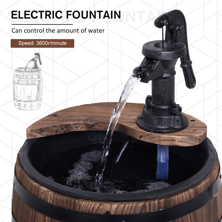 MCL Wood Barrel Patio Water Fountain Electric Pump Garden Decorative Ornament with Flower Planter Decor