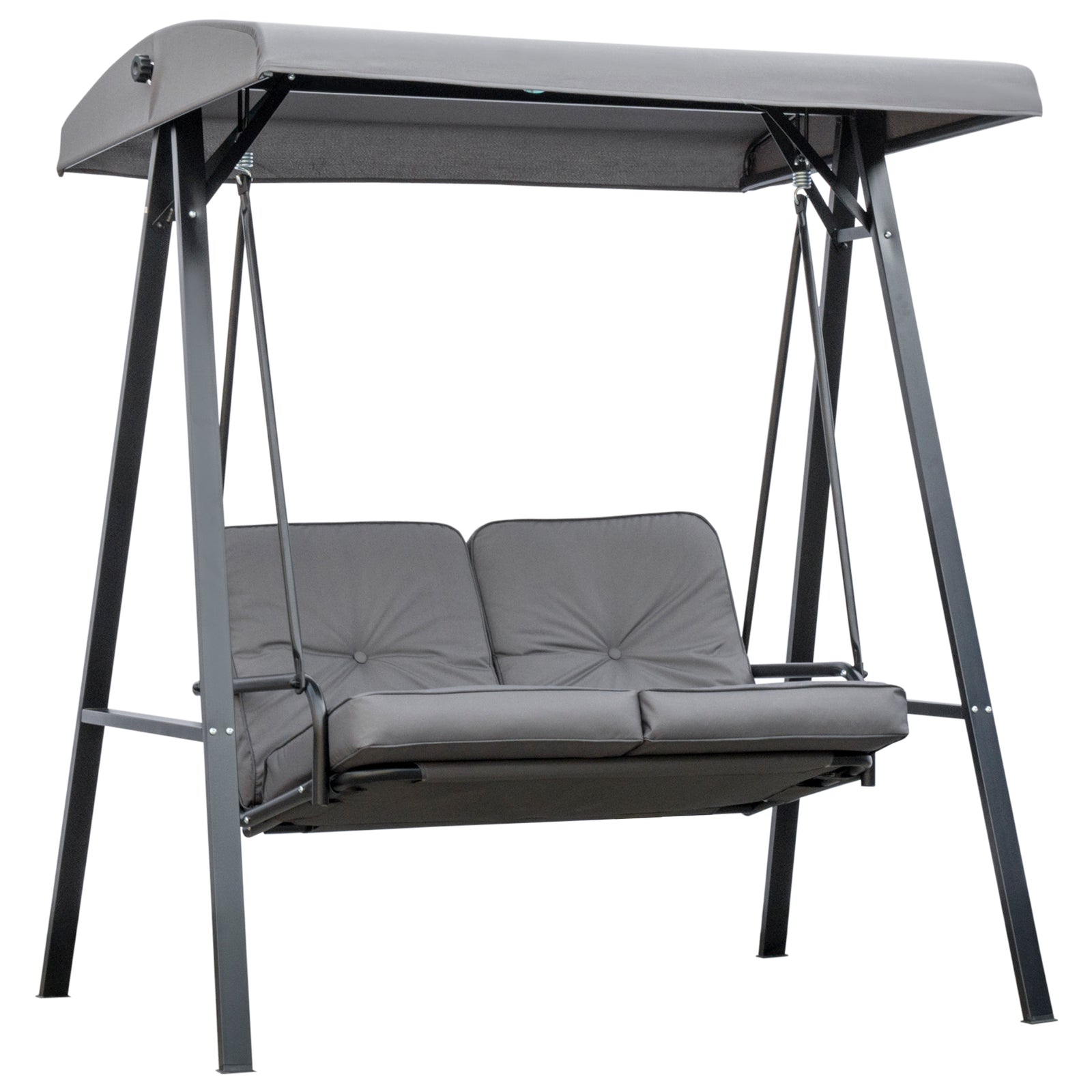 2 Seater Garden Swing Chair with Adjustable Tilting Canopy, Outdoor Hammock Bench with Steel Frame for Patio, Grey