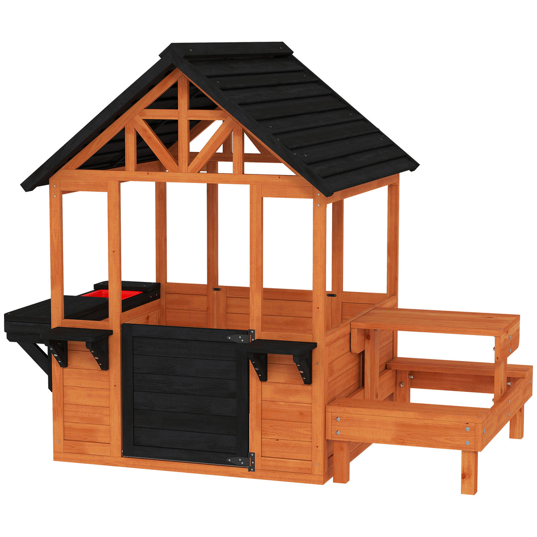 Wooden Playhouse Playhouse for Kids with Table, Benches, Sink Table, W
