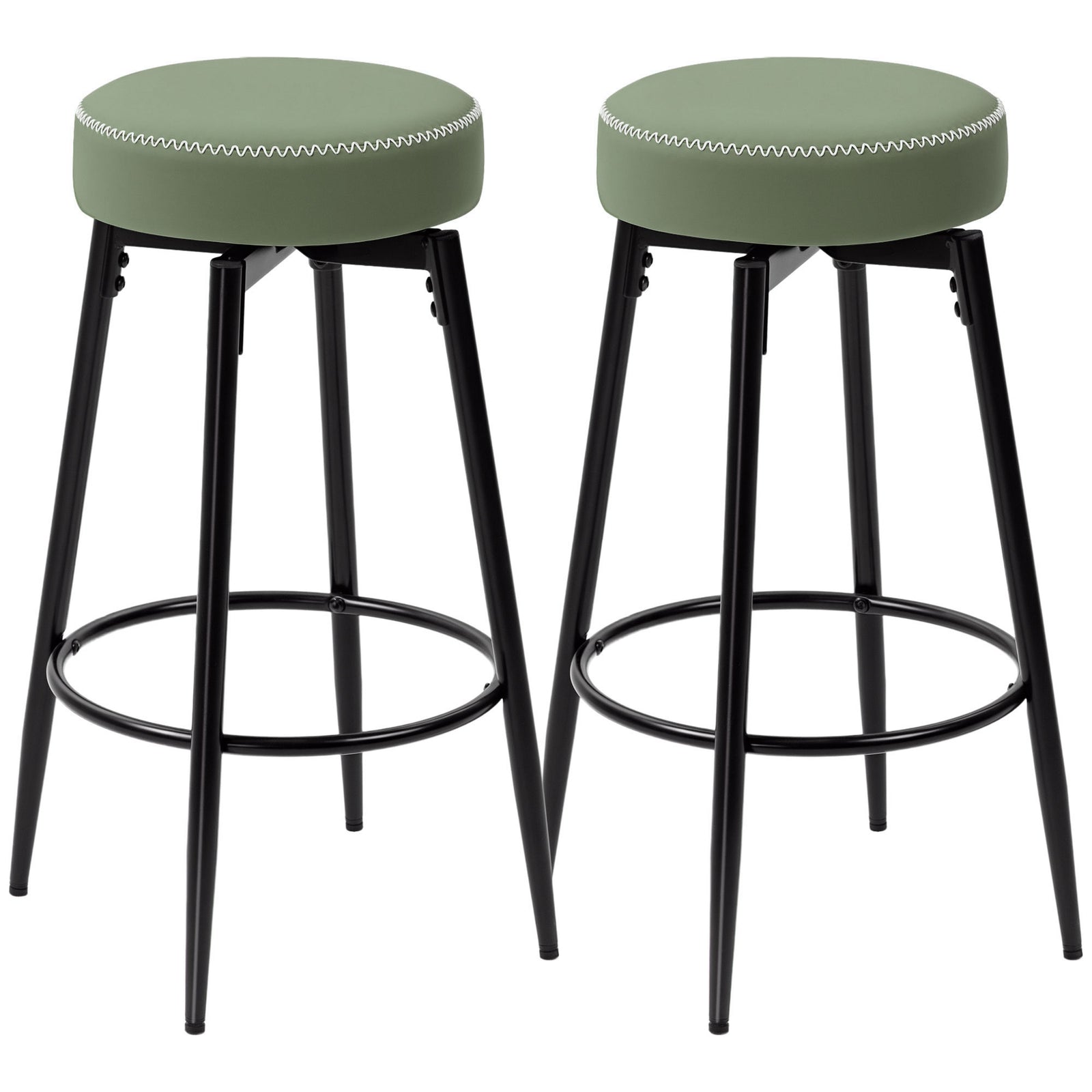Set of Two Faux Leather Bar Stools - Green/Black
