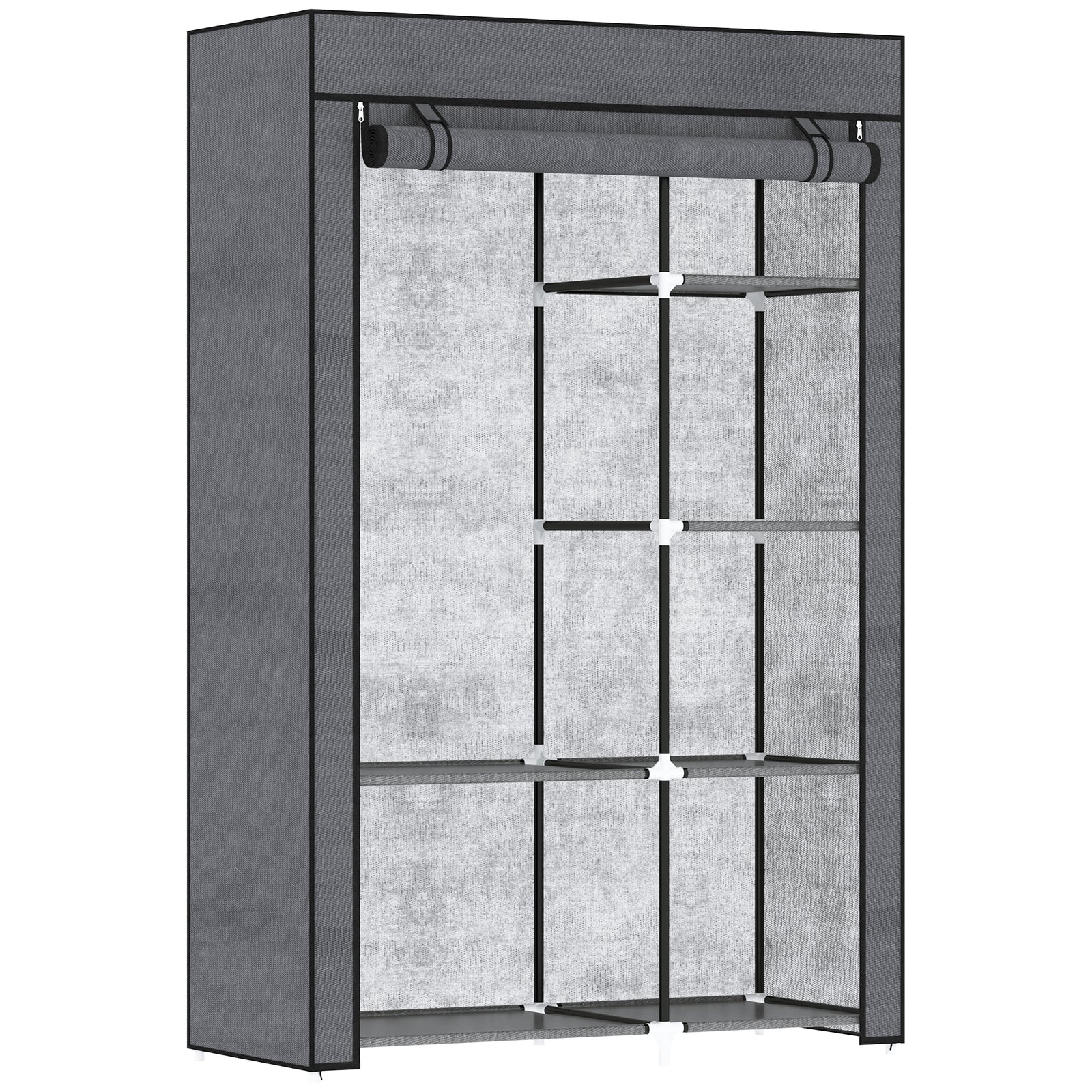 Rail and Six Shelf Fabric Wardrobe - Dark Grey
