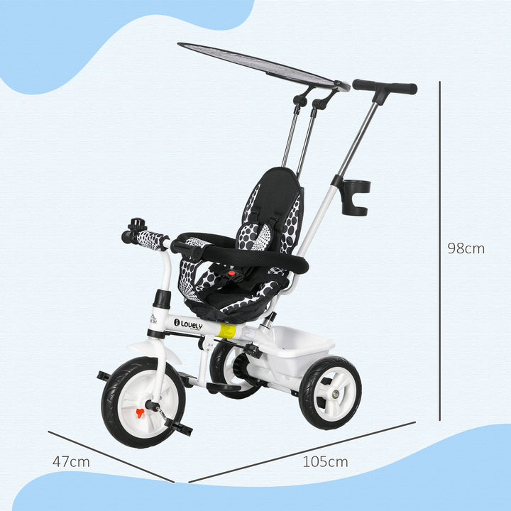 HOMCOM 4 in 1 Tricycle for Kids with 5-point harness straps, Removable Canopy, White