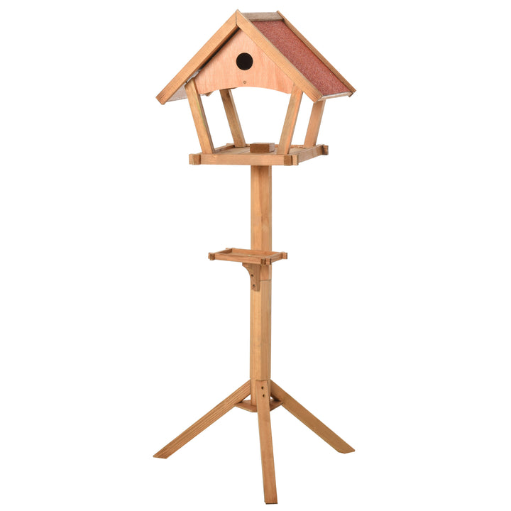 PawHut Wooden Bird Feeder Table Freestanding for Garden Backyard Outside Decorative Pre-cut Weather Resistant Roof 49 x 45 x 139 cm Natural | Aosom UK