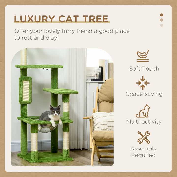 PawHut 142cm Cat Tree Tower, with Scratching Post, Hammock, Toy Ball, Platforms