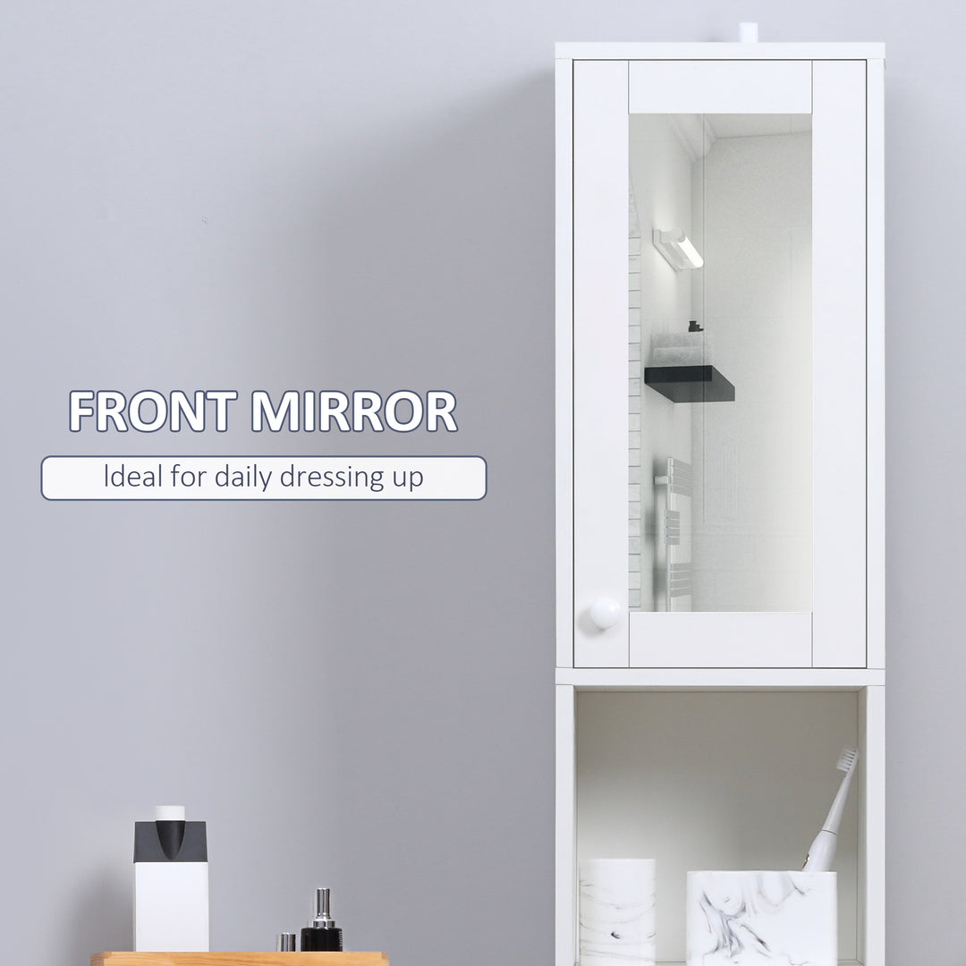 Tall Bathroom Storage Cabinet with Mirror, Narrow Bathroom Unit, Freestanding Bathroom Cupboard with Adjustable Shelves and 2 Doors, White