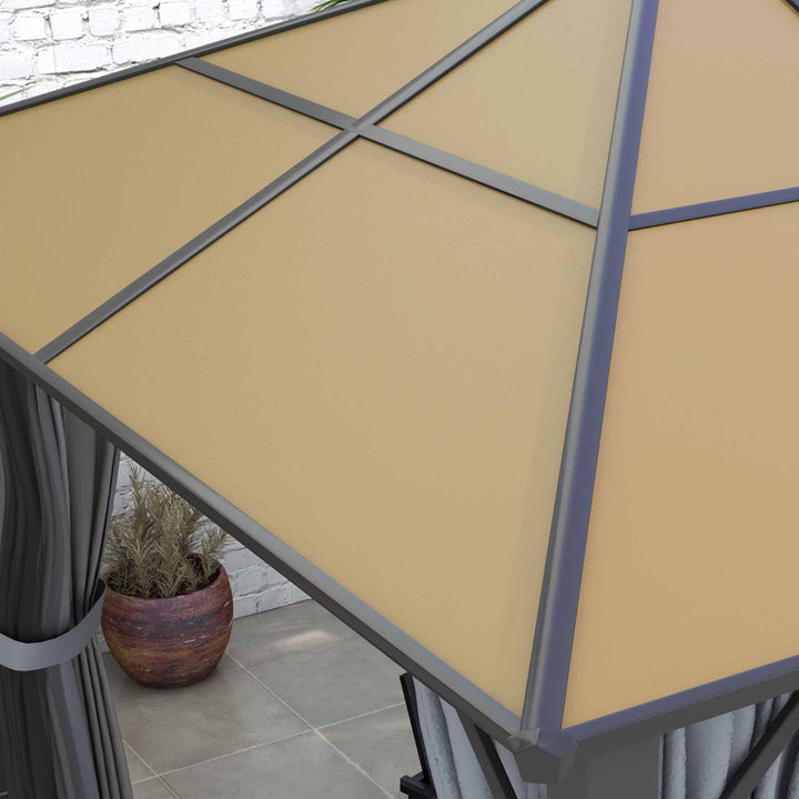 3 x 3.6m Garden Aluminium Gazebo Hardtop Roof Canopy Marquee Party Tent Patio with Mesh Curtains & Side Walls - Grey