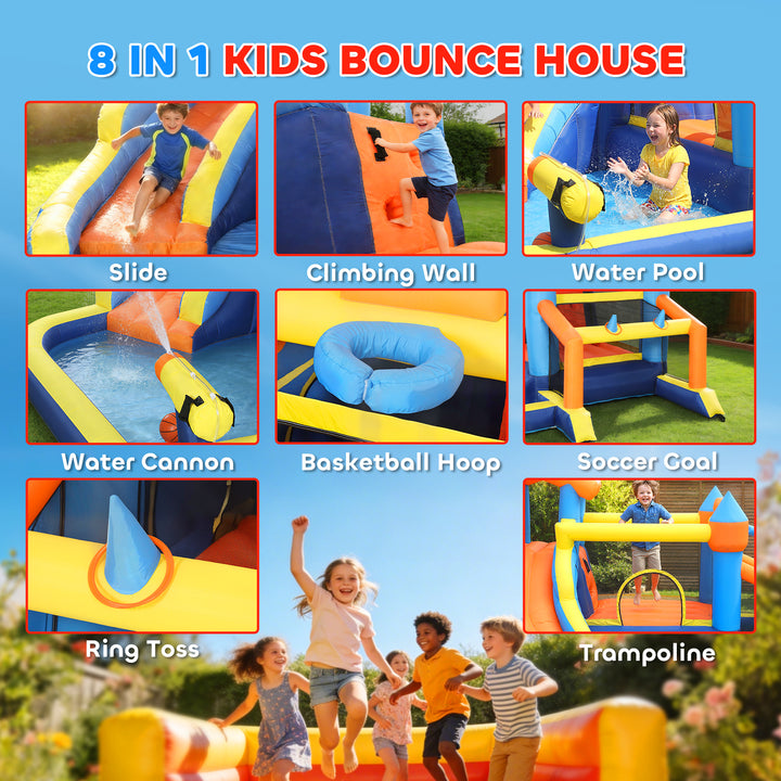 Bouncy Castle for Kids, Inflatable Bounce House with Long Slide, Splas