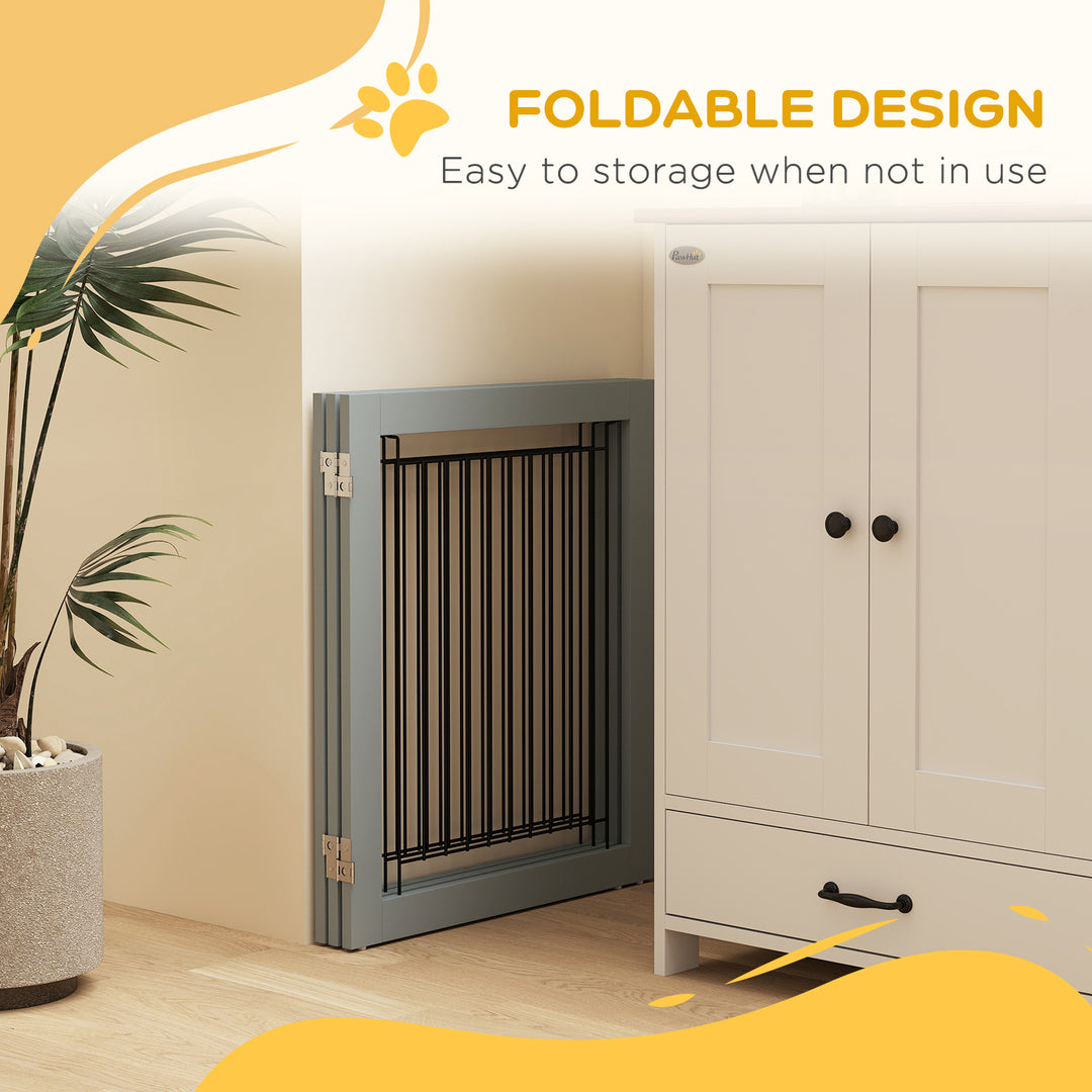 Foldable Pet Gate, with Three Panels & Two Support Feet - Grey