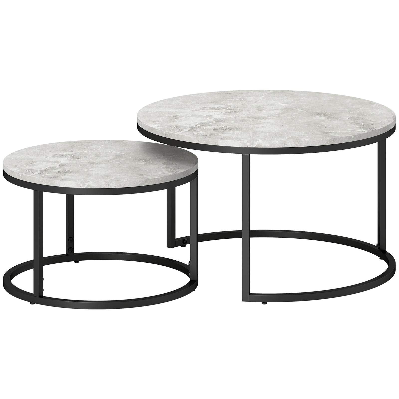 Set of Two Marble-Effect Stacking Tables - Wood Grey