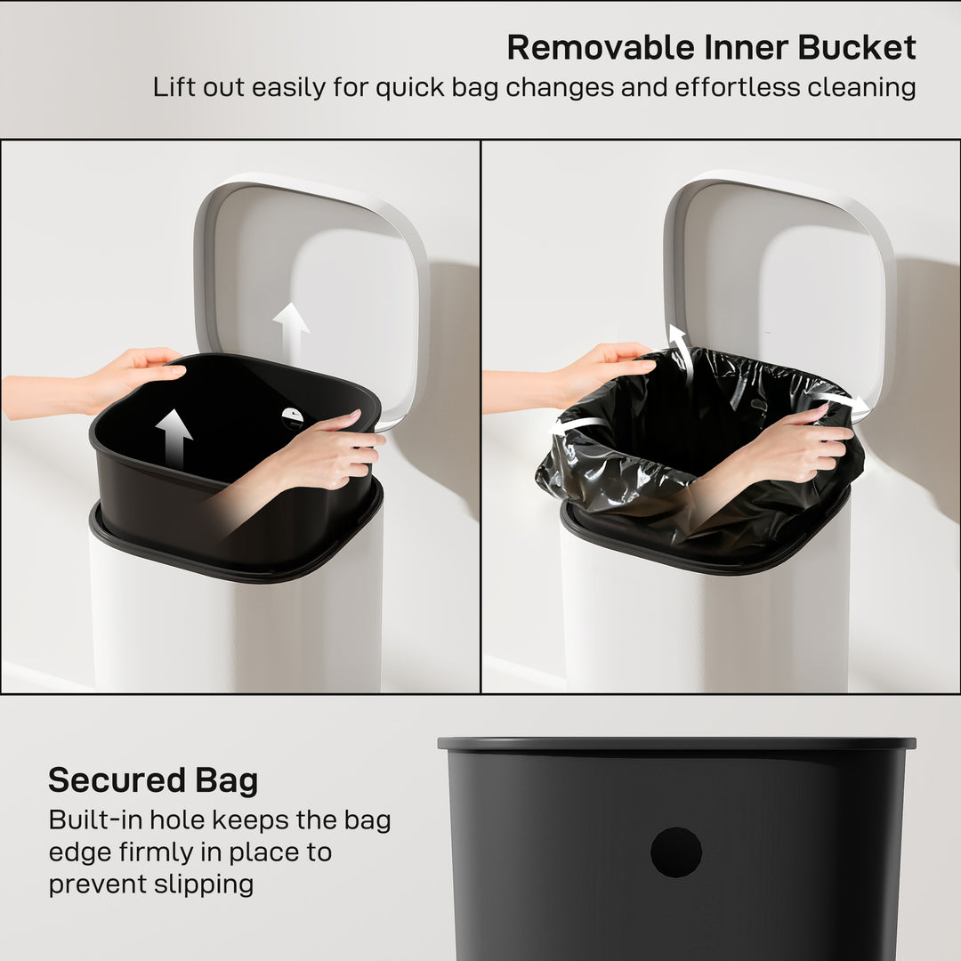 MCL 30L Kitchen Bin, Compact Pedal Bin with Soft-Close and Stay-Open Lid, Removable Bucket for Kitchen, Home, Office, Cream