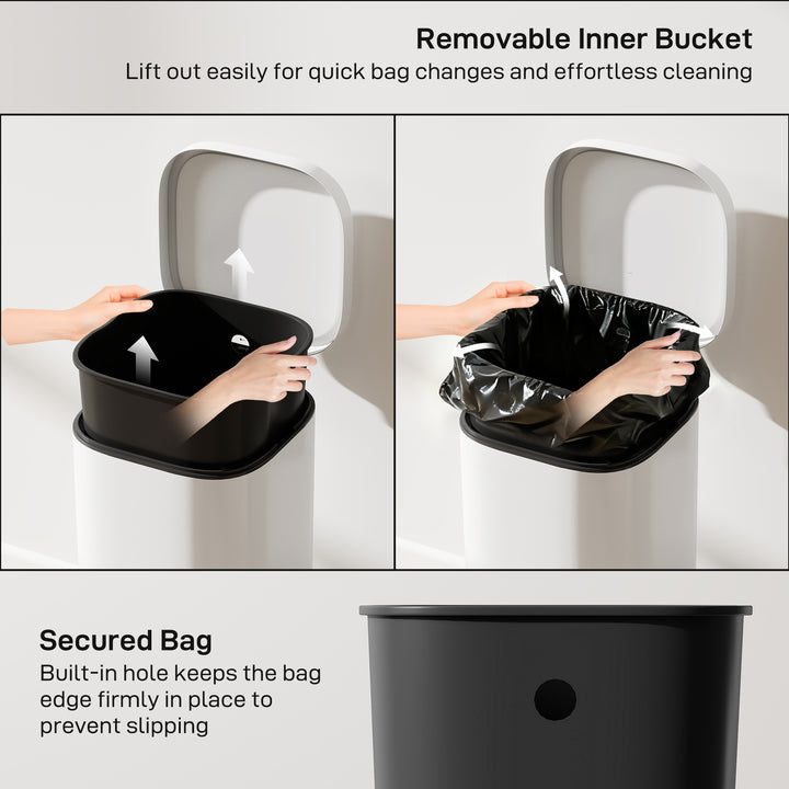 MCL 30L Kitchen Bin, Compact Pedal Bin with Soft-Close and Stay-Open Lid, Removable Bucket for Kitchen, Home, Office, Cream