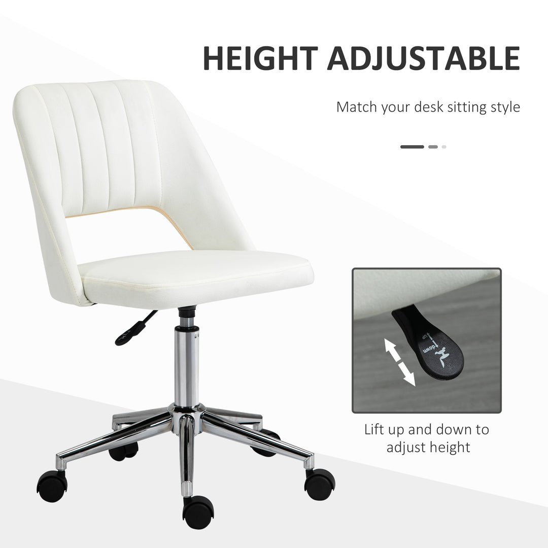 Armless Velvet-Feel Office Chair - Cream White