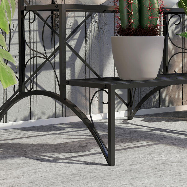 Outsunny Three-Tier Decorative Metal Plant Stand - Black