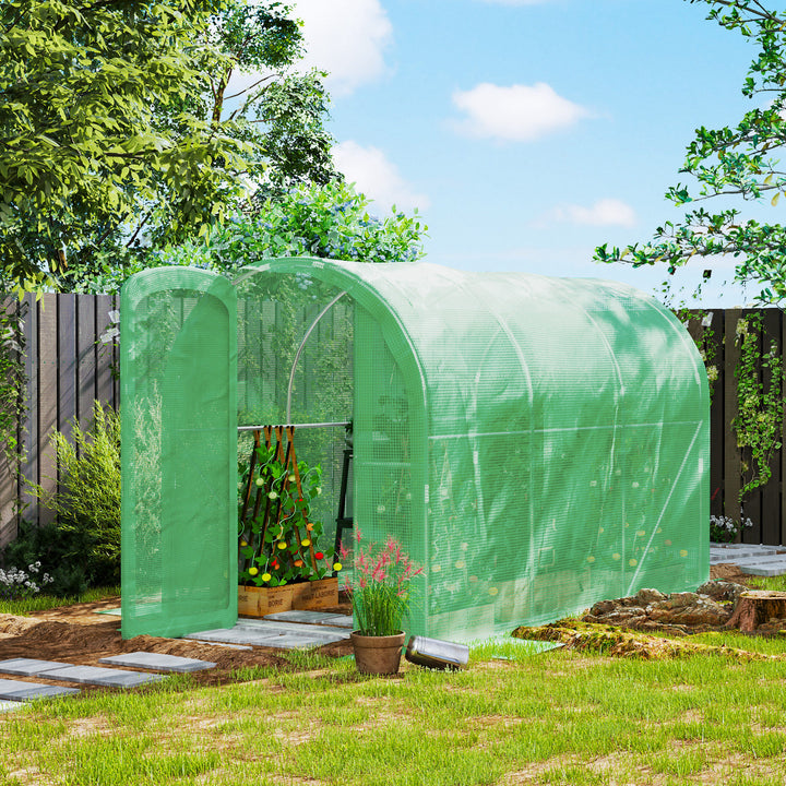 3 x 2 x 2m Polytunnel Greenhouse with Hinged Door, Walk-in Grow House Tent with PE Cover and Galvanised Steel Frame, Green
