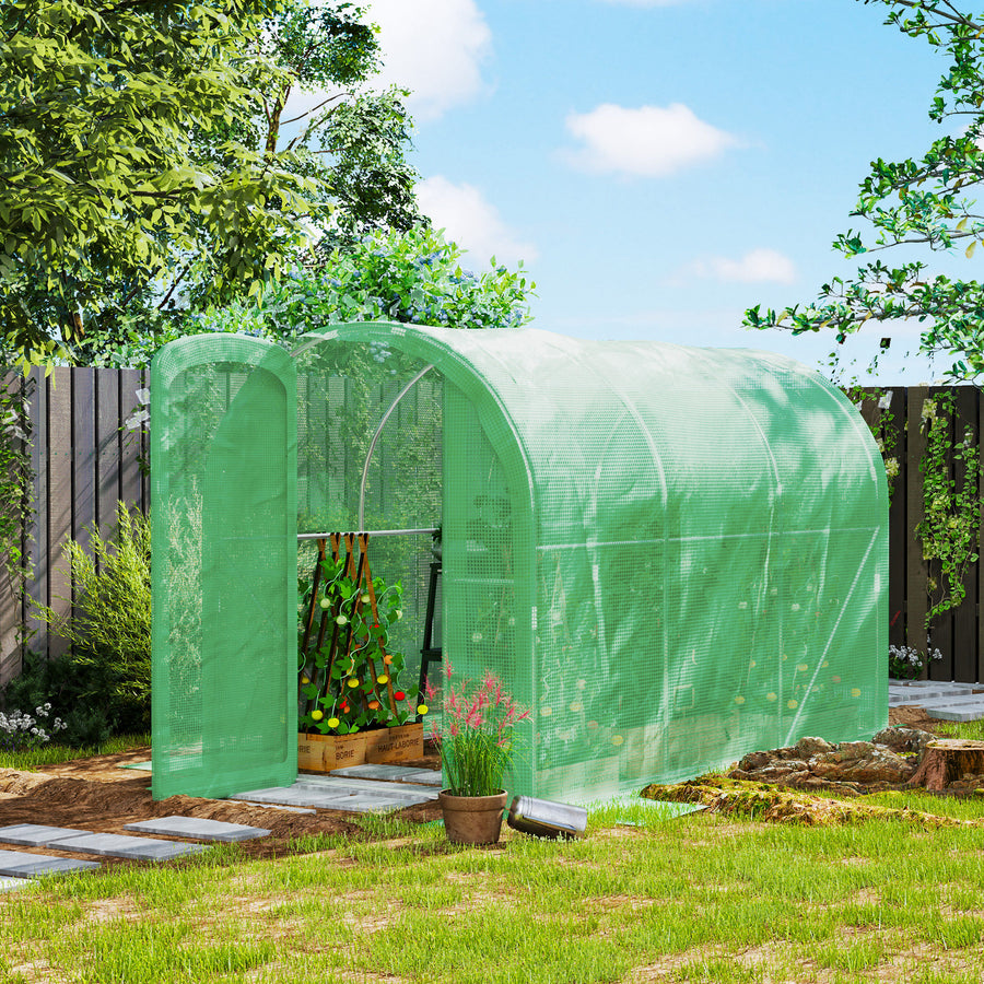 3 x 2 x 2m Polytunnel Greenhouse with Hinged Door, Walk-in Grow House Tent with PE Cover and Galvanised Steel Frame, Green