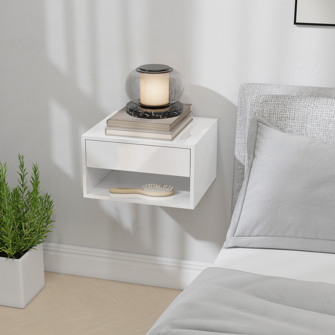 Set of Two Floating Bedside Tables, Wall Mounted Nightstand with Drawe