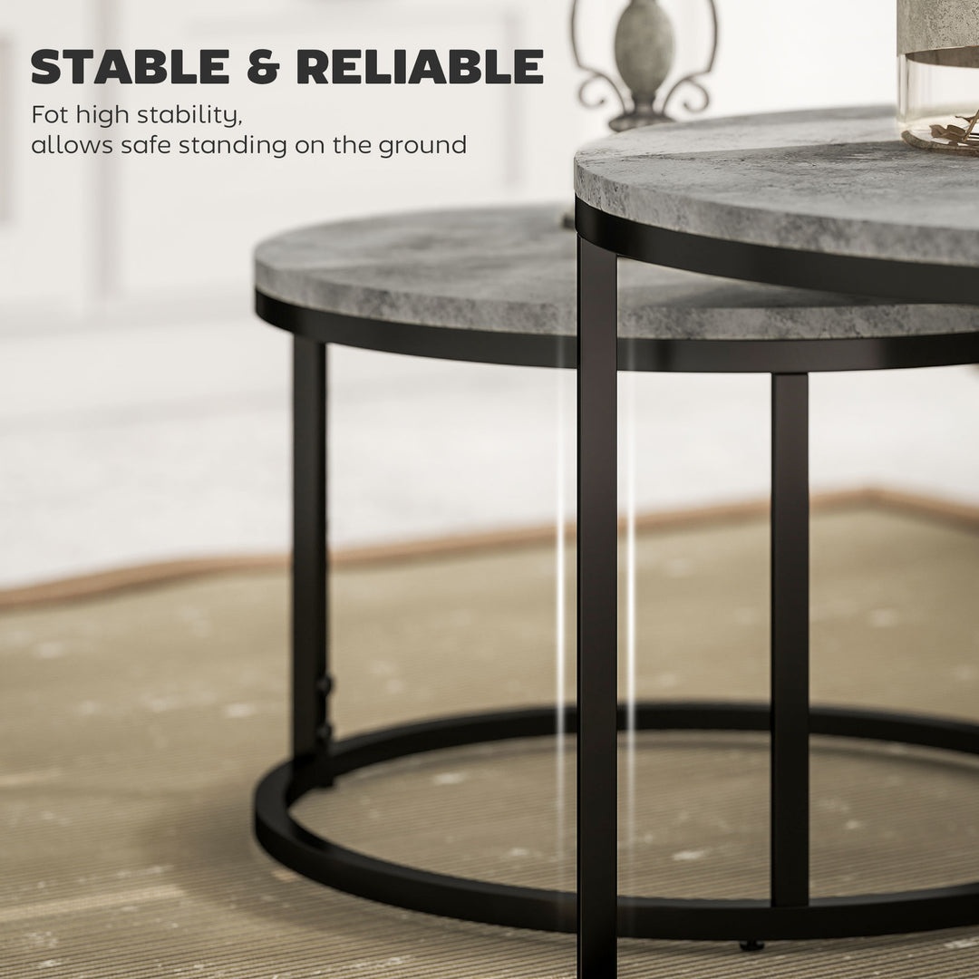 Set of Two Marble-Effect Stacking Tables - Grey/Black