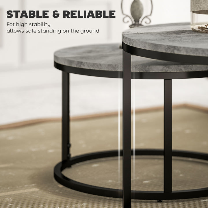 Set of Two Marble-Effect Stacking Tables - Grey/Black
