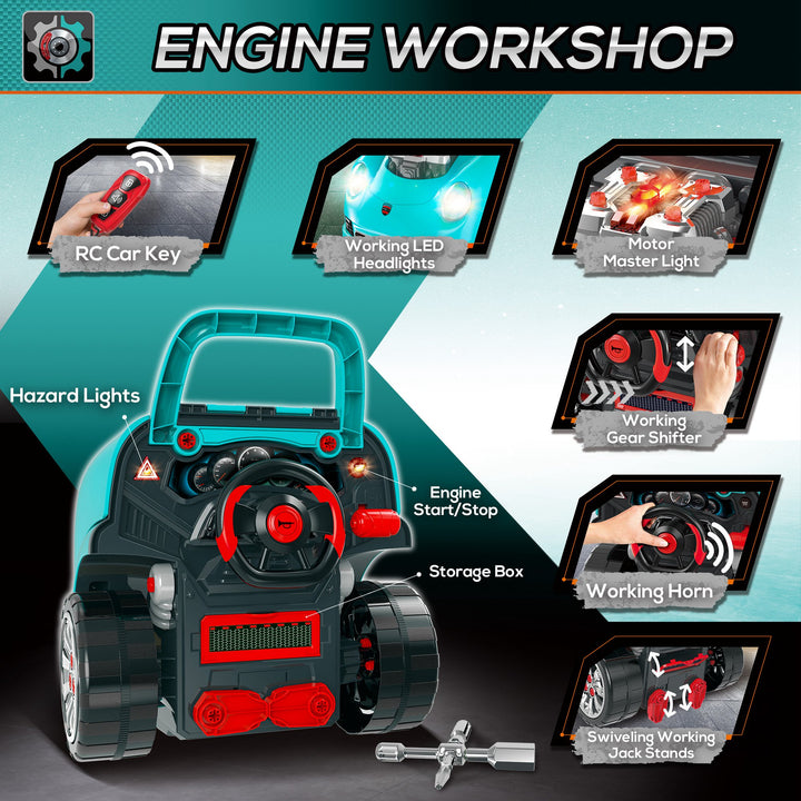 Kids Truck Engine Toy Set, with Horn, Light, Car Key, for Ages 3-5 Years - Teal