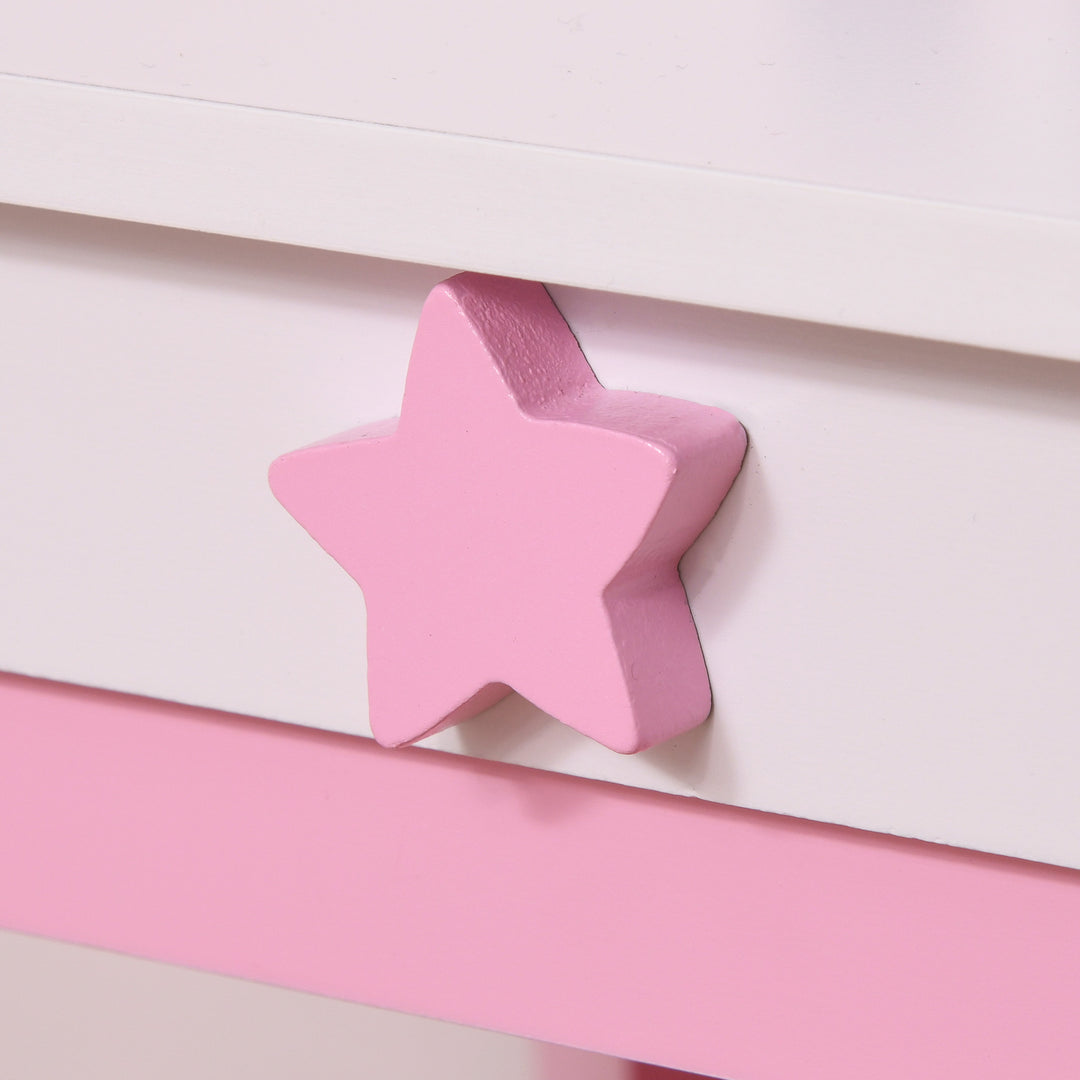 Kids Dressing Table with Mirror, Stool, Pink
