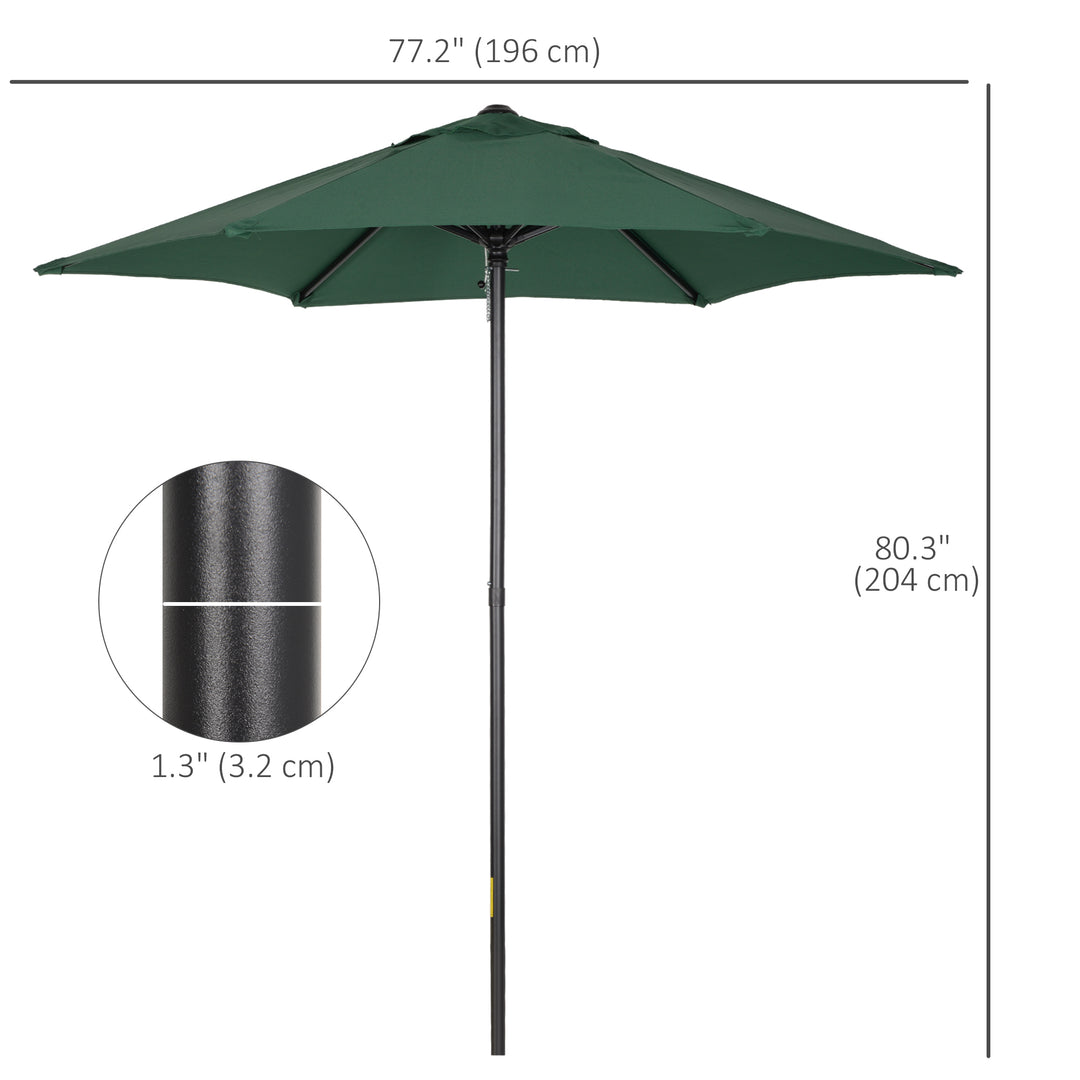 MCL 2m Garden Parasol Umbrella, Outdoor Sun Shade with 6 Sturdy Ribs for Balcony, Bench, Garden, Green