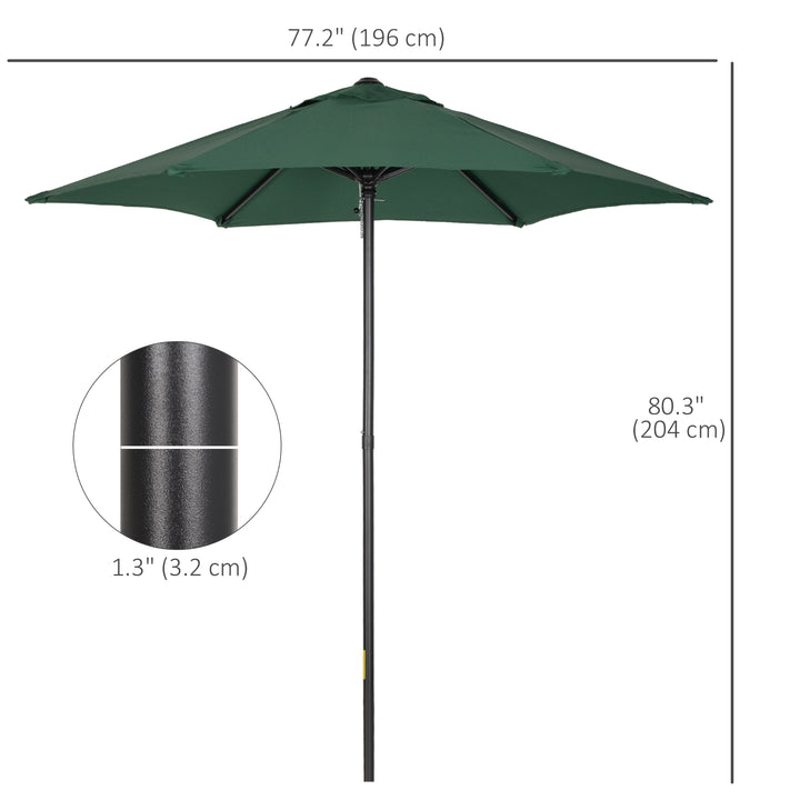2m Garden Parasol Umbrella, Outdoor Sun Shade with 6 Sturdy Ribs for Balcony, Bench, Garden, Green