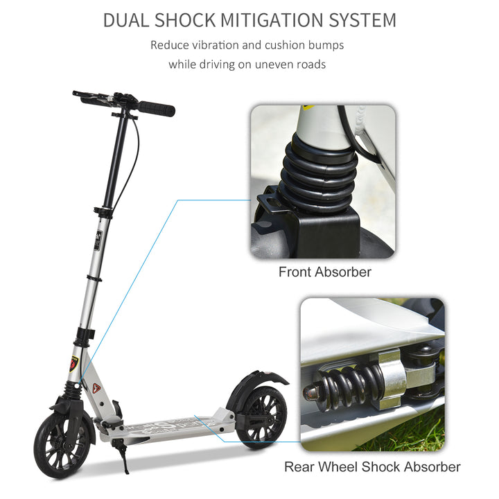 Teen/Adults Aluminium Folding Kick Scooter w/ Shock Mitigation System Silver