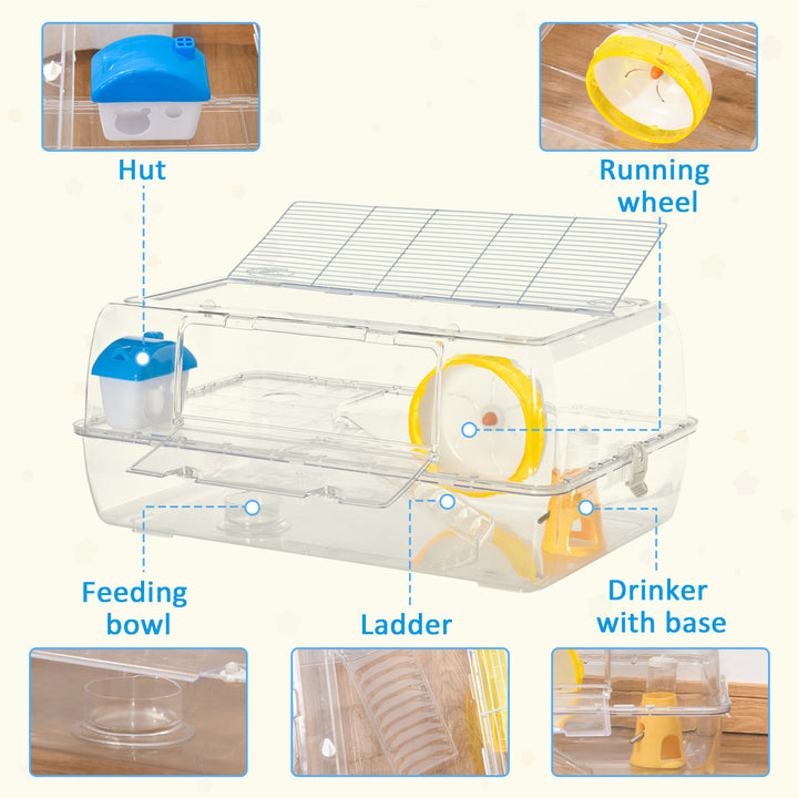 Hamster Cage, 2 Tier Gerbil Cage with Running Wheel, Water Bottle, Dish