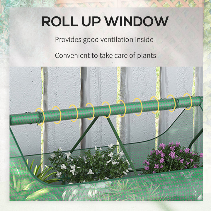 Raised Garden Bed with Greenhouse, Steel Planter Box with Plastic Cover, Roll Up Window, Dual Use for Flowers, Vegetables, Fruits and Herbs, 185L x 95W x 92H cm, Green